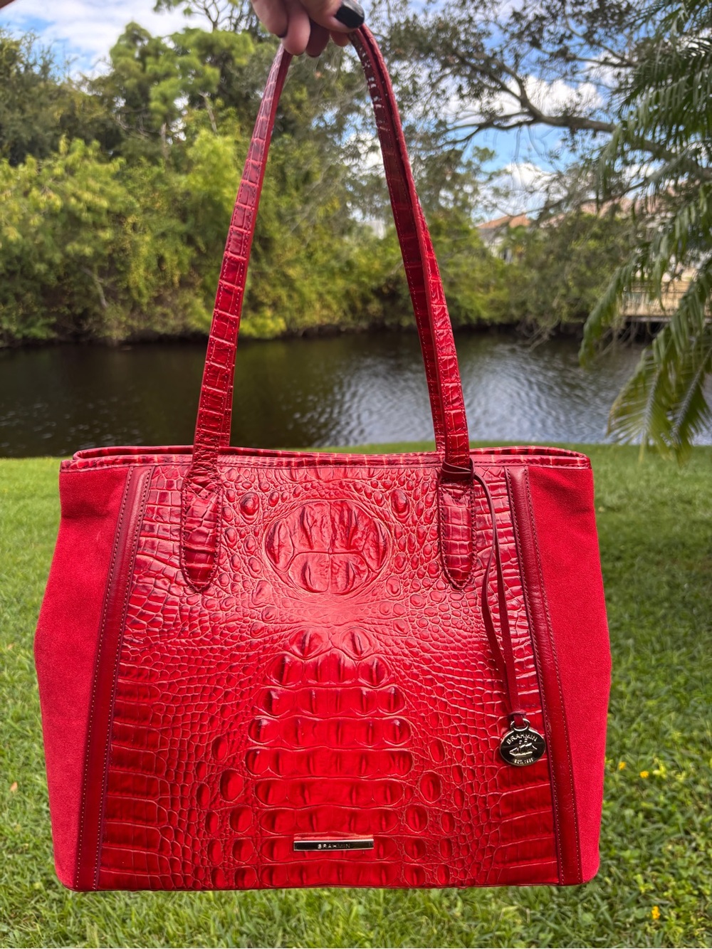 Rare Beauty! NWOT Brahmin Medium Julian Tote in Lava Pampas - Suede and Leather